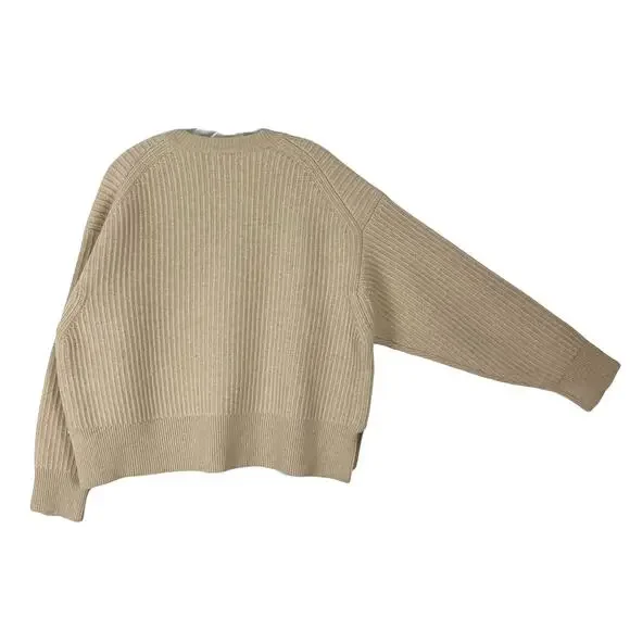 ACNE STUDIOS Sweater Women M Beige Wool Oversized Zip-Sides Ribbed Cropped”Jave”